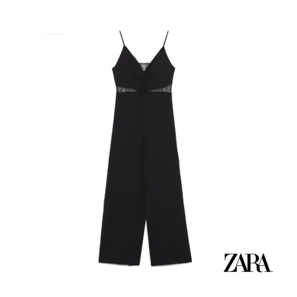 Zara Black Spaghetti-Strap Wide-Leg Jumpsuit